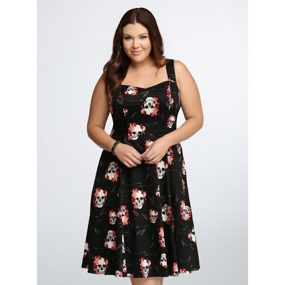 torrid Dresses & Skirts - Torrid Black Skull Dress Swing Skater Cut Out Women's Size 16 Gothic Pinup Retro
